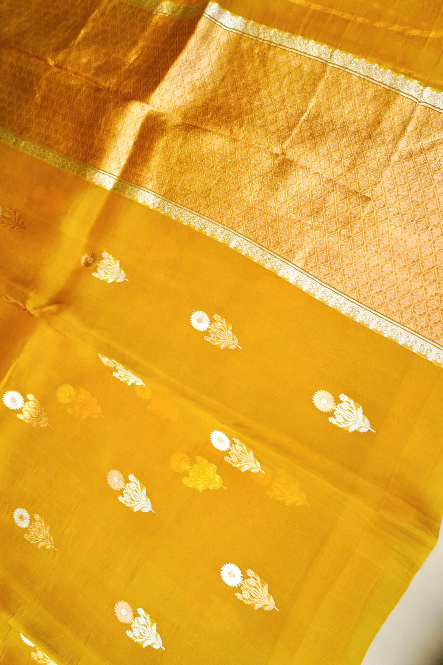Yellow Pure Kora Silk Saree