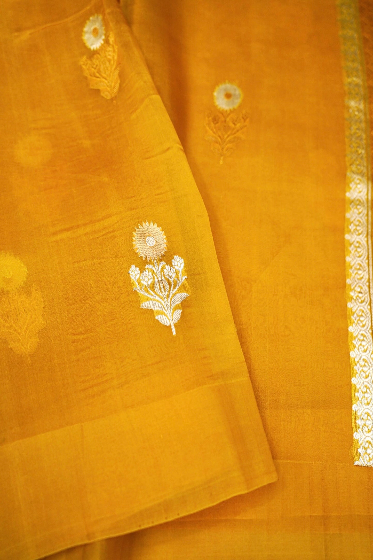 Yellow Pure Kora Silk Saree