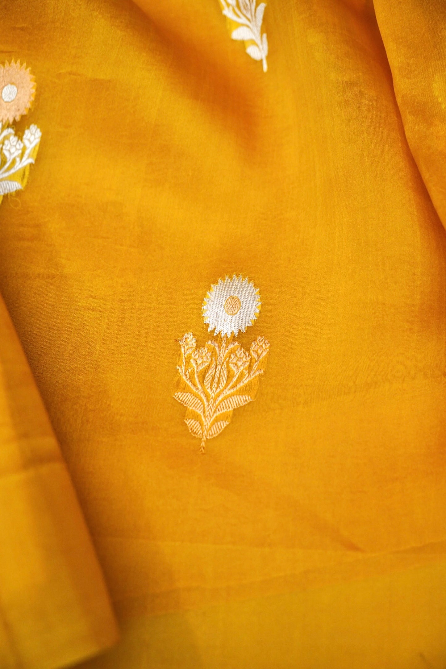Yellow Pure Kora Silk Saree