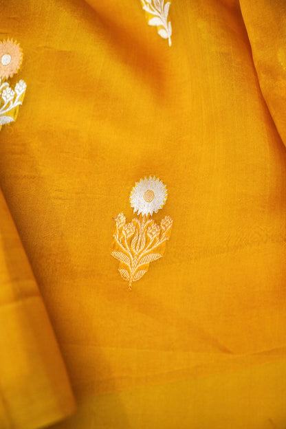 Yellow Pure Kora Silk Saree
