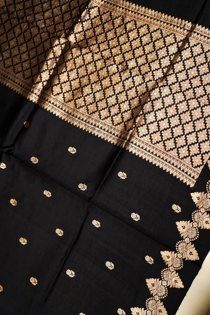 Black Pure Mulberry Katan Silk Saree