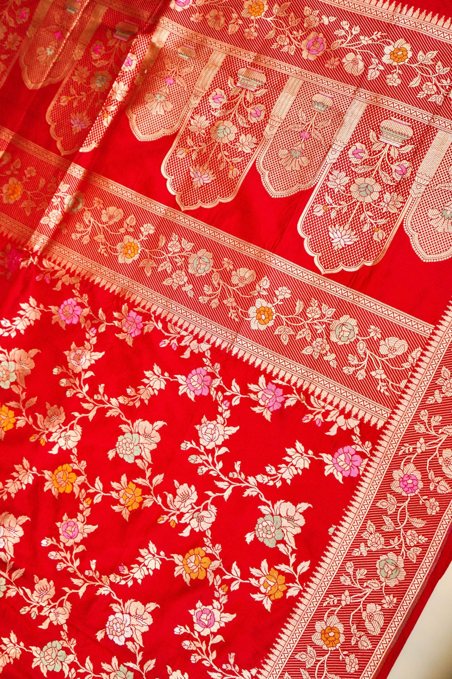 Red Katan Meenakari Banarasi Silk Saree