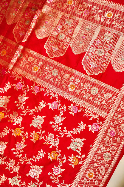 Red Katan Meenakari Banarasi Silk Saree