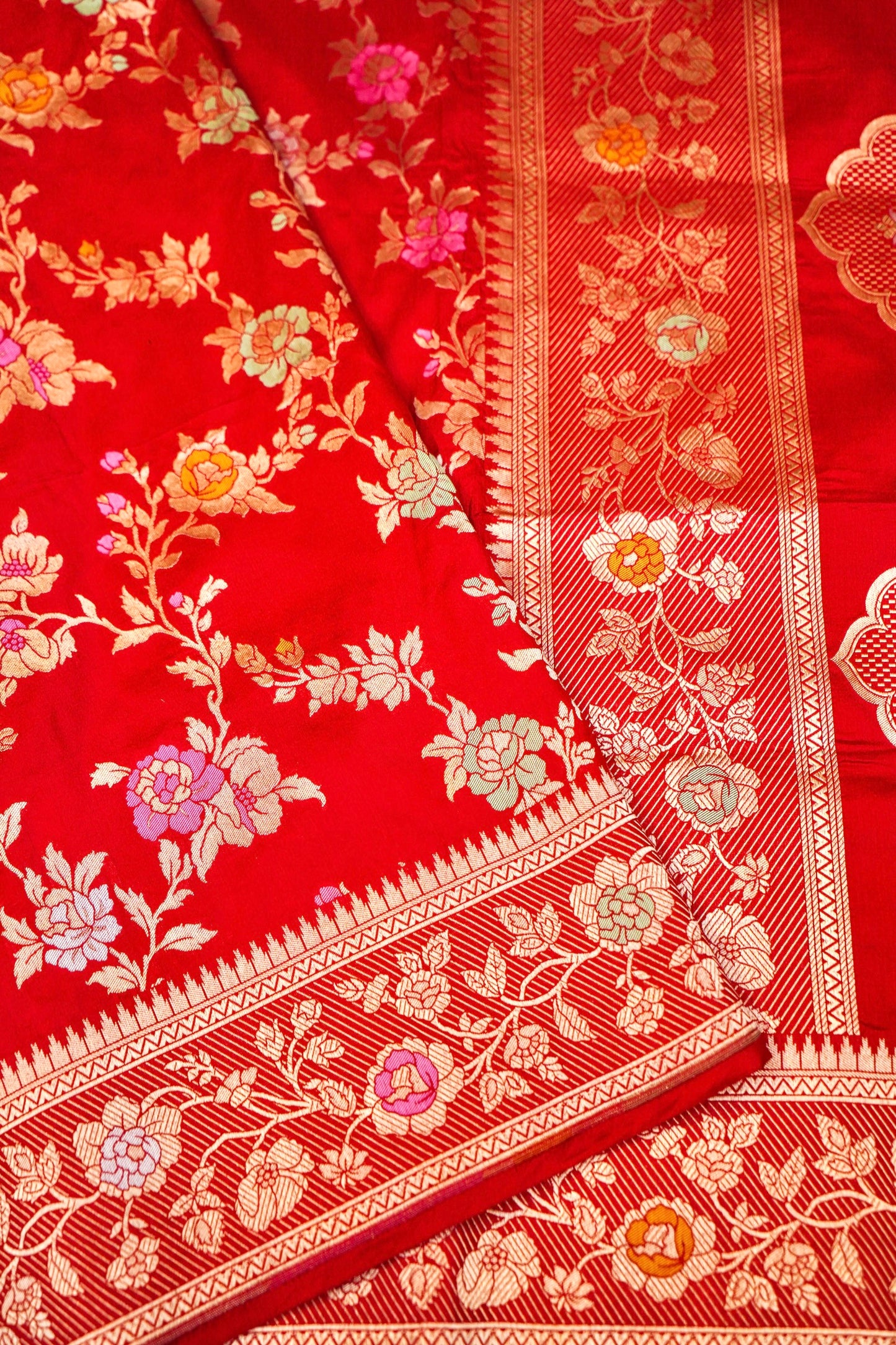 Red Katan Meenakari Banarasi Silk Saree