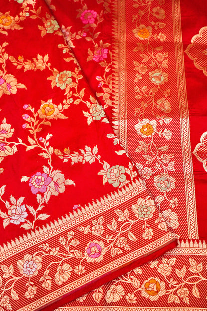 Red Katan Meenakari Banarasi Silk Saree