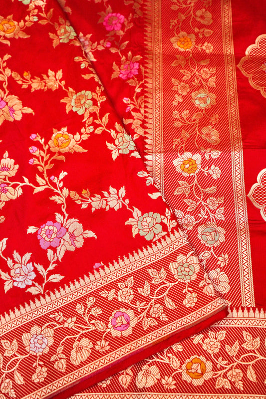 Red Katan Meenakari Banarasi Silk Saree