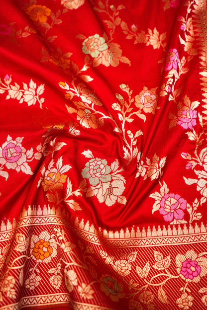 Red Katan Meenakari Banarasi Silk Saree