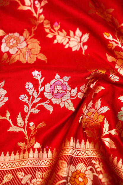 Red Katan Meenakari Banarasi Silk Saree