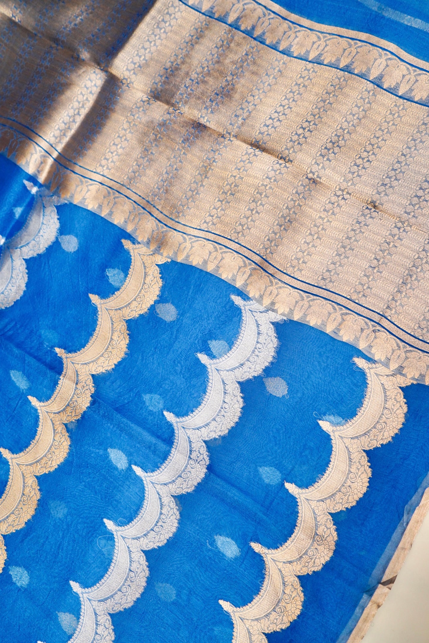 Blue Pure Kora Silk Saree