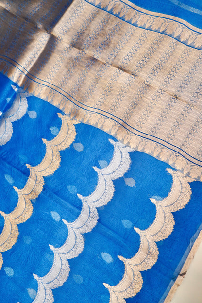 Blue Pure Kora Silk Saree
