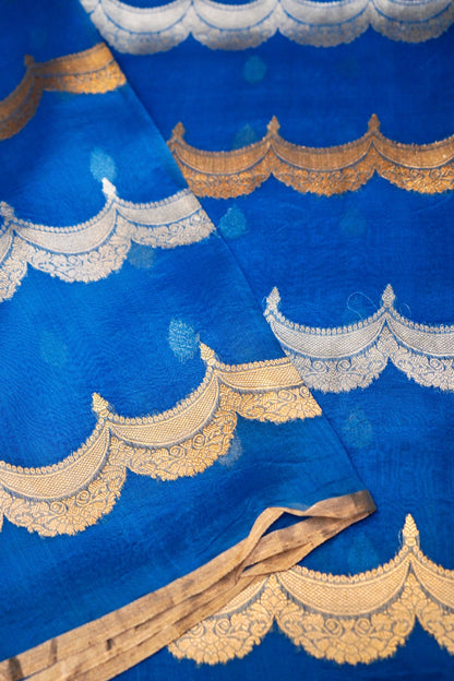 Blue Pure Kora Silk Saree