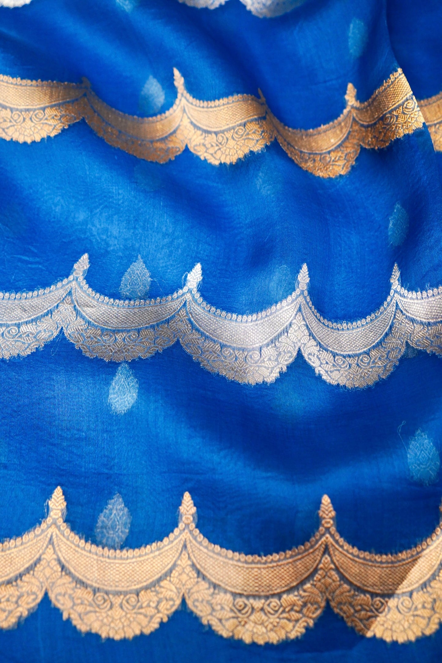 Blue Pure Kora Silk Saree