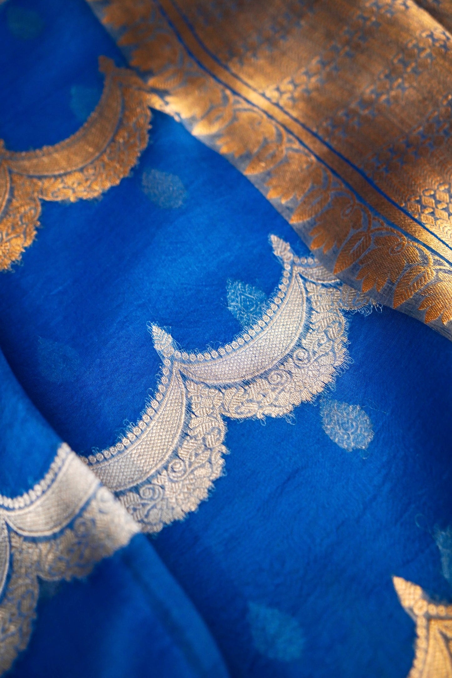 Blue Pure Kora Silk Saree