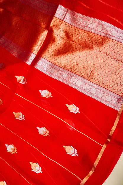 Red Pure Kora Silk Saree