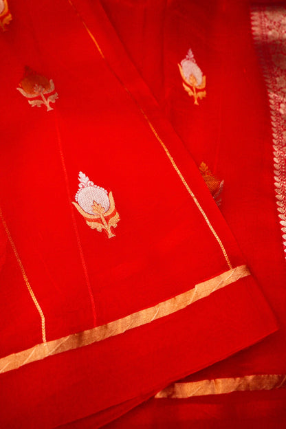 Red Pure Kora Silk Saree