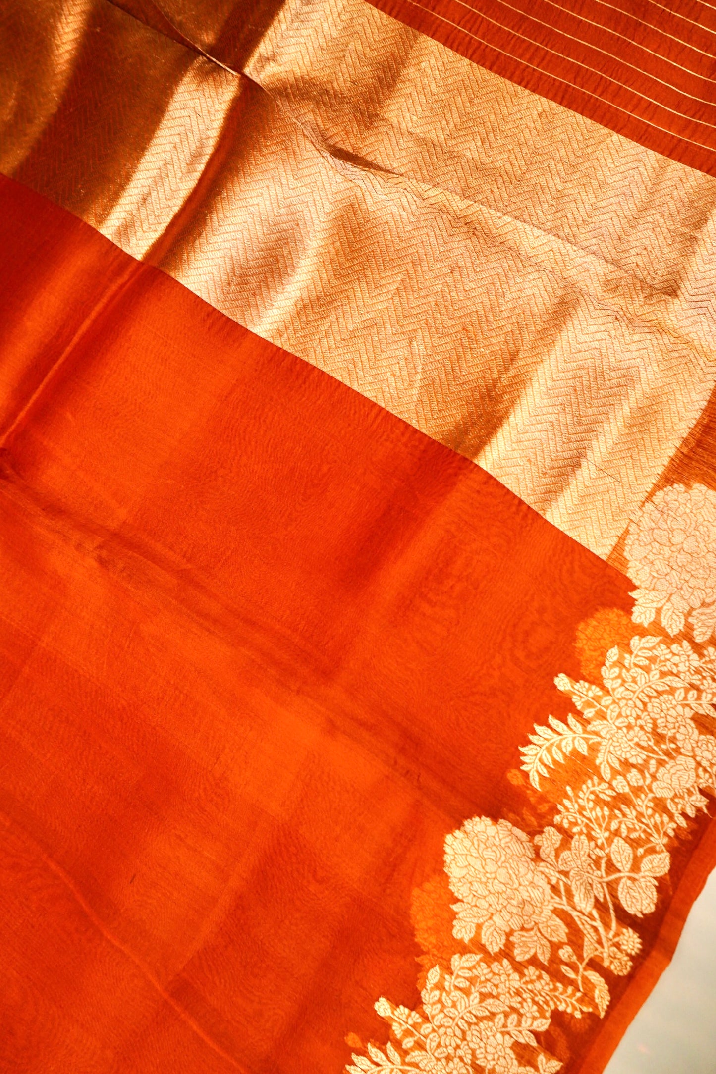Orange Pure Kora Silk Saree