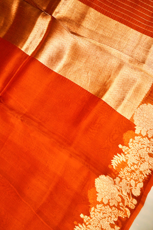 Orange Pure Kora Silk Saree