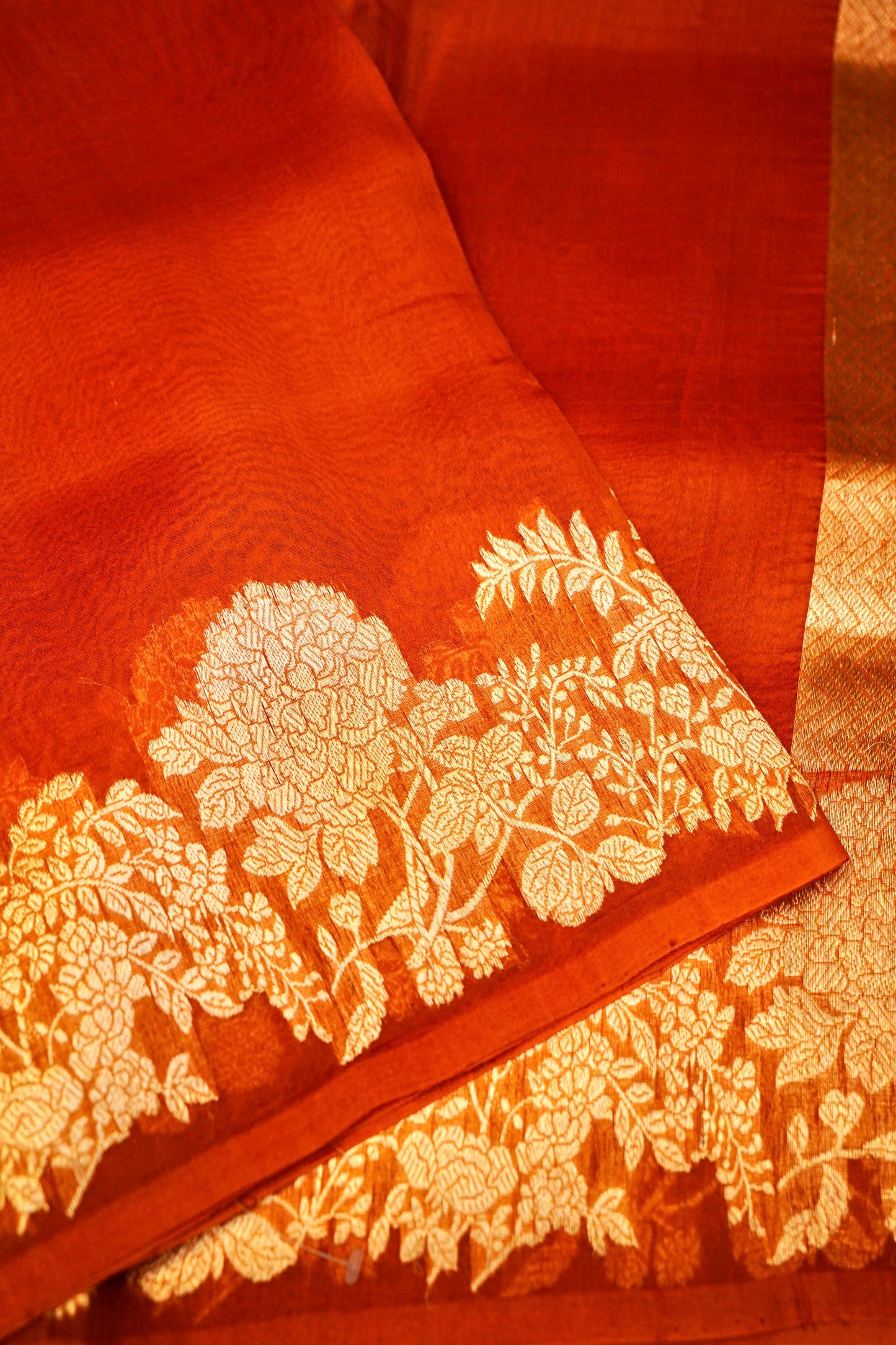 Orange Pure Kora Silk Saree