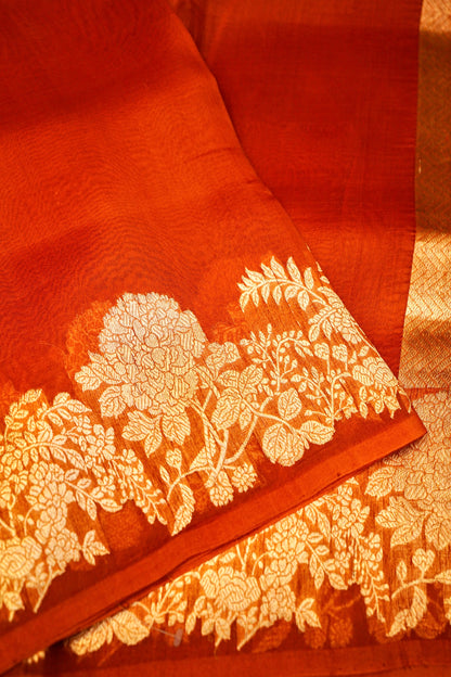 Orange Pure Kora Silk Saree