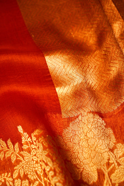 Orange Pure Kora Silk Saree