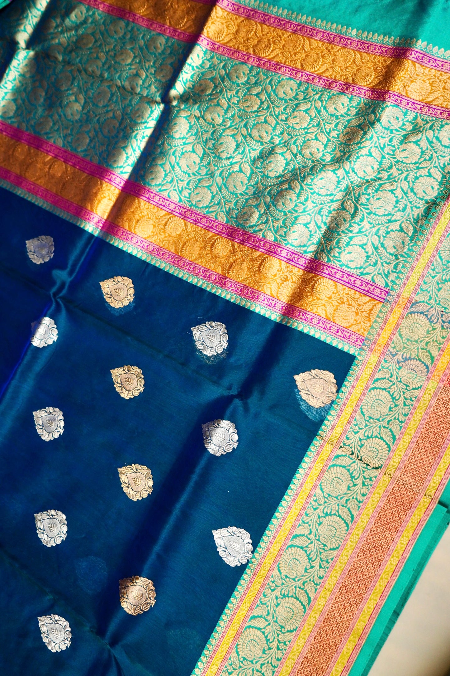 Royal Blue Banarasi Double Kora Katan Silk Saree – Handwoven Heritage Luxury