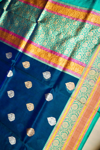 Royal Blue Banarasi Double Kora Katan Silk Saree – Handwoven Heritage Luxury
