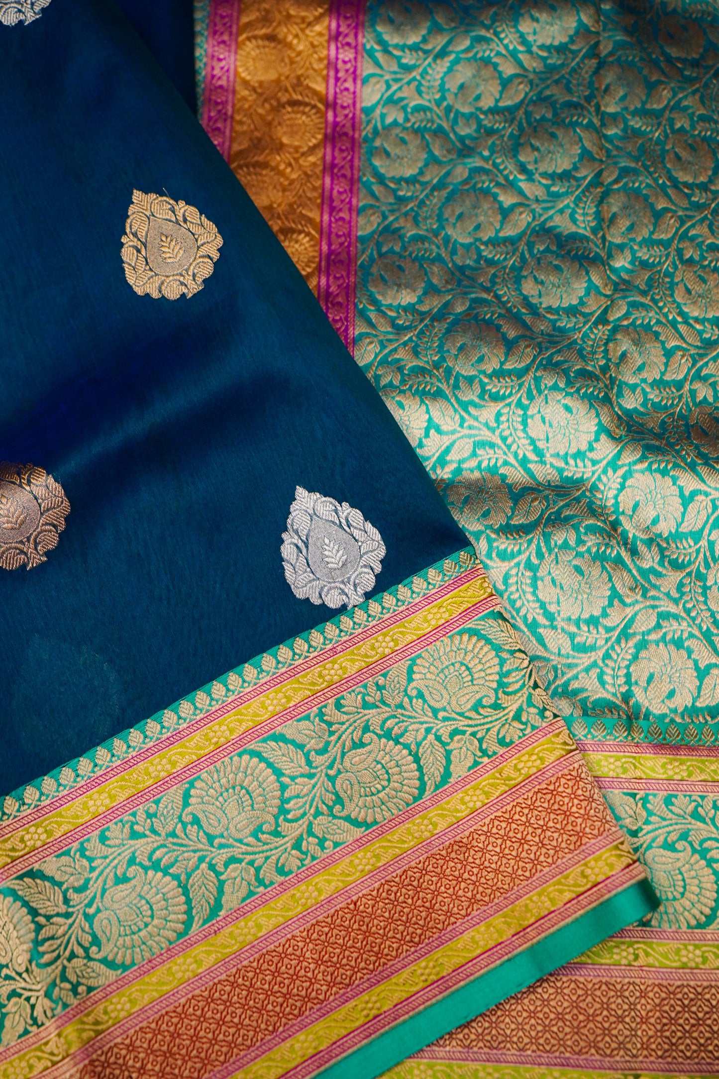 Royal Blue Banarasi Double Kora Katan Silk Saree – Handwoven Heritage Luxury