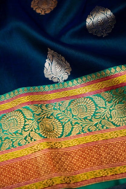 Royal Blue Banarasi Double Kora Katan Silk Saree – Handwoven Heritage Luxury