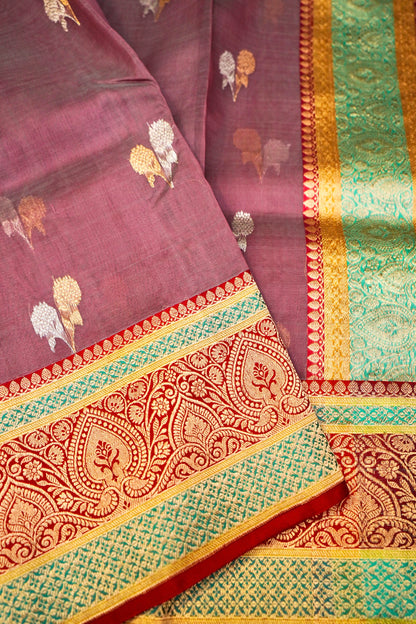 Pink Banarasi Handloom Double Kora Katan Handloom Saree