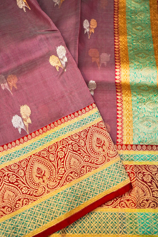 Pink Banarasi Handloom Double Kora Katan Handloom Saree