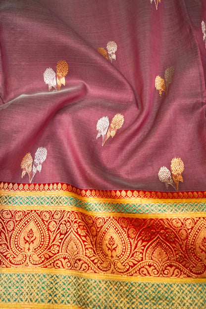 Pink Banarasi Handloom Double Kora Katan Handloom Saree