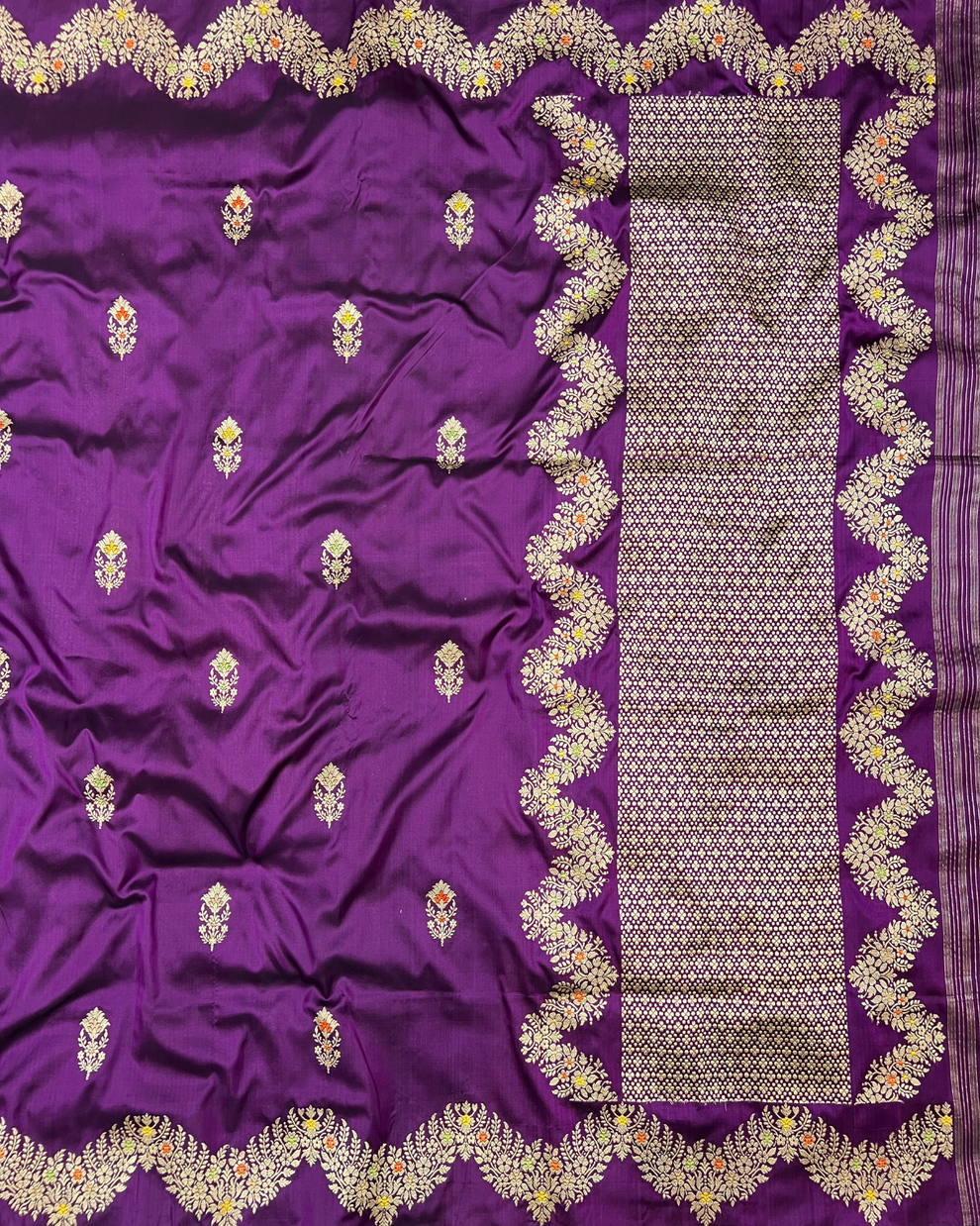 Purple handloom Banarasi Katan boota saree in pure silk drape
